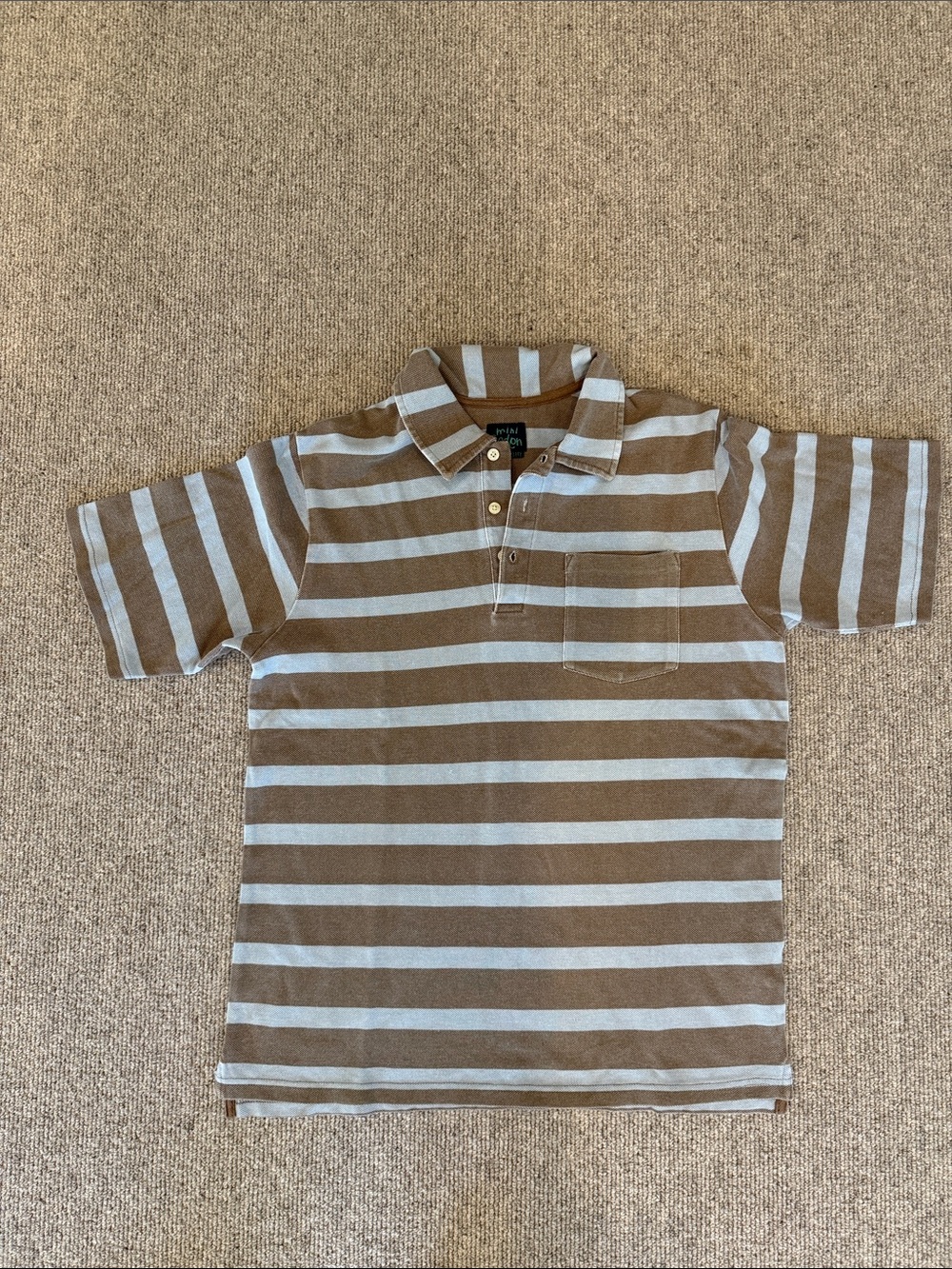 MINI BODEN Boys Brown & Light Blue Striped Polo SIZE 13/14Y